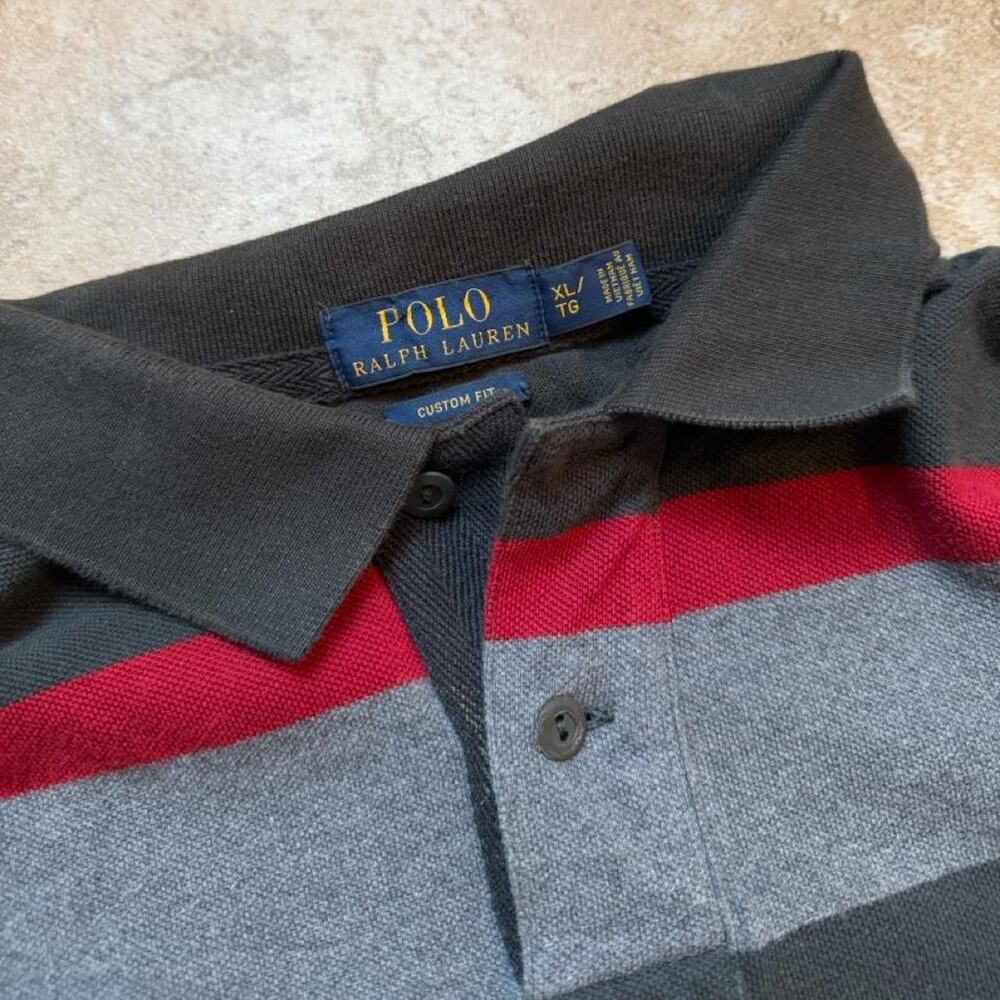 Polo by Ralph Lauren Custom Fit Black and Grey Stripe Polo Shirt Size XL - Picture 2 of 4
